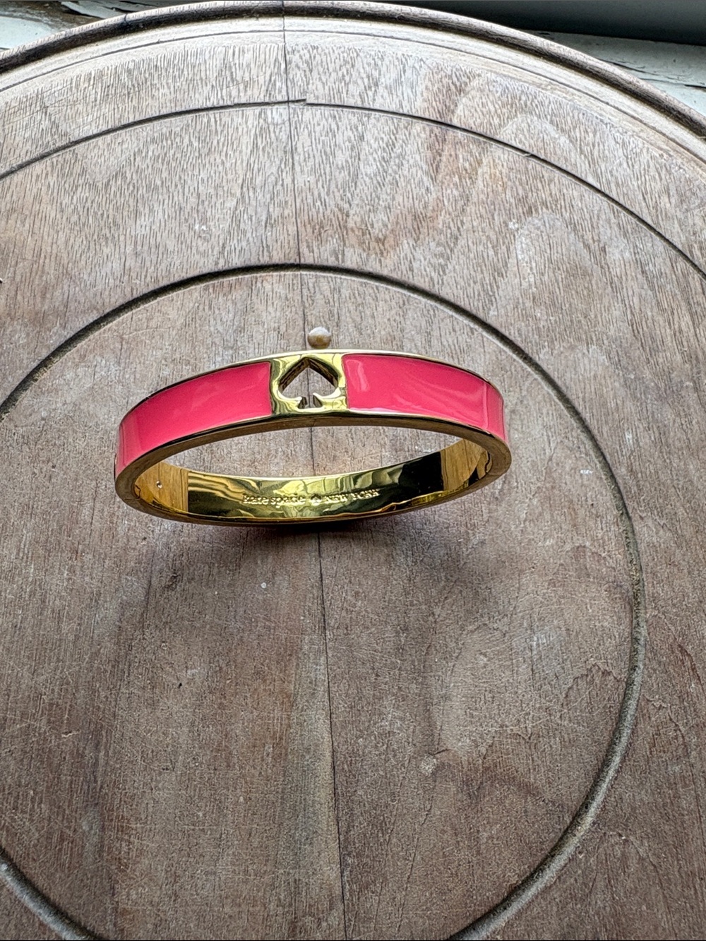 kate spade Gold-Tone Bracelet with Coral Pink Enamel and Heart Accent